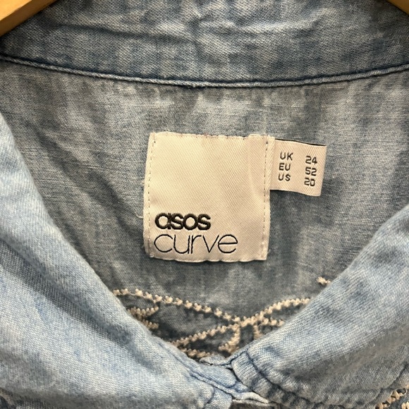 asos curve cold shoulder blue embroidered top - Picture 3 of 5